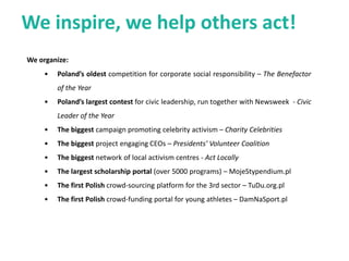 GCLS Program Board
Ulrike Reichart – Director of the Community Foundation
Team, Federal Association of German Foundations
Ewa Kulik-Bielińska – Chair, European Foundation Centre,
Director of the Stefan Batory Foundation
Mark Doherty – Operations Director, UK Community
Foundations
Thomas E. Wilcox – President, Baltimore Community
Foundation
 