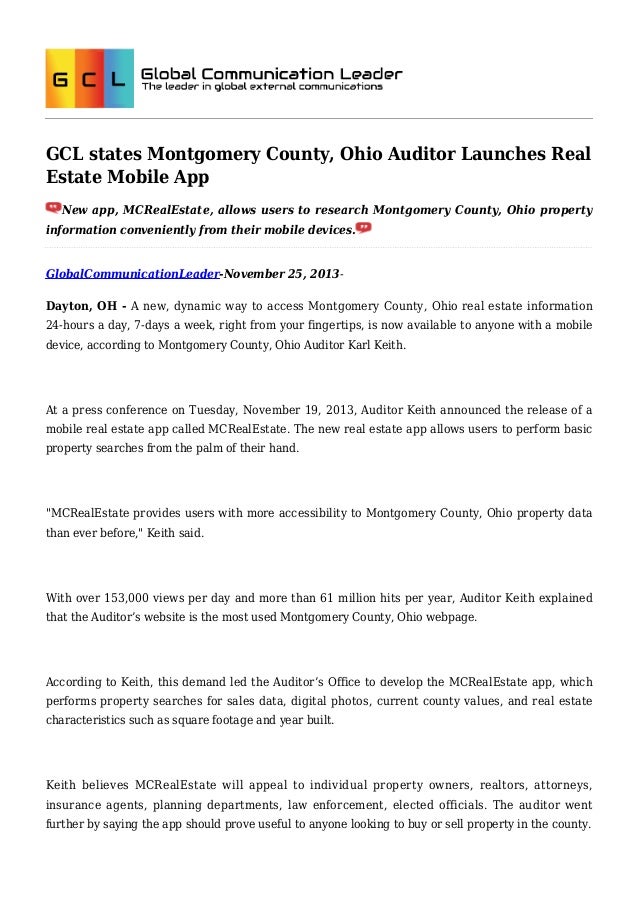 Gcl states montgomery county ohio auditor launches real estate mobile app