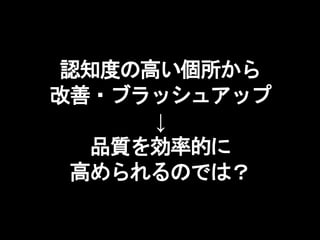 認知度の高い個所から
改善・ブラッシュアップ
↓
品質を効率的に
高められるのでは？
 