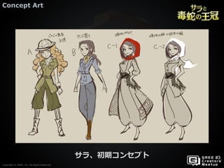 Copyright © GREE, Inc. All Rights Reserved.
Concept Art
Copyright © GREE, Inc. All Rights Reserved.
サラ、初期コンセプト
 