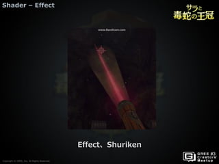 Copyright © GREE, Inc. All Rights Reserved.
Shader – Effect
Copyright © GREE, Inc. All Rights Reserved.
Effect、Shuriken
 
