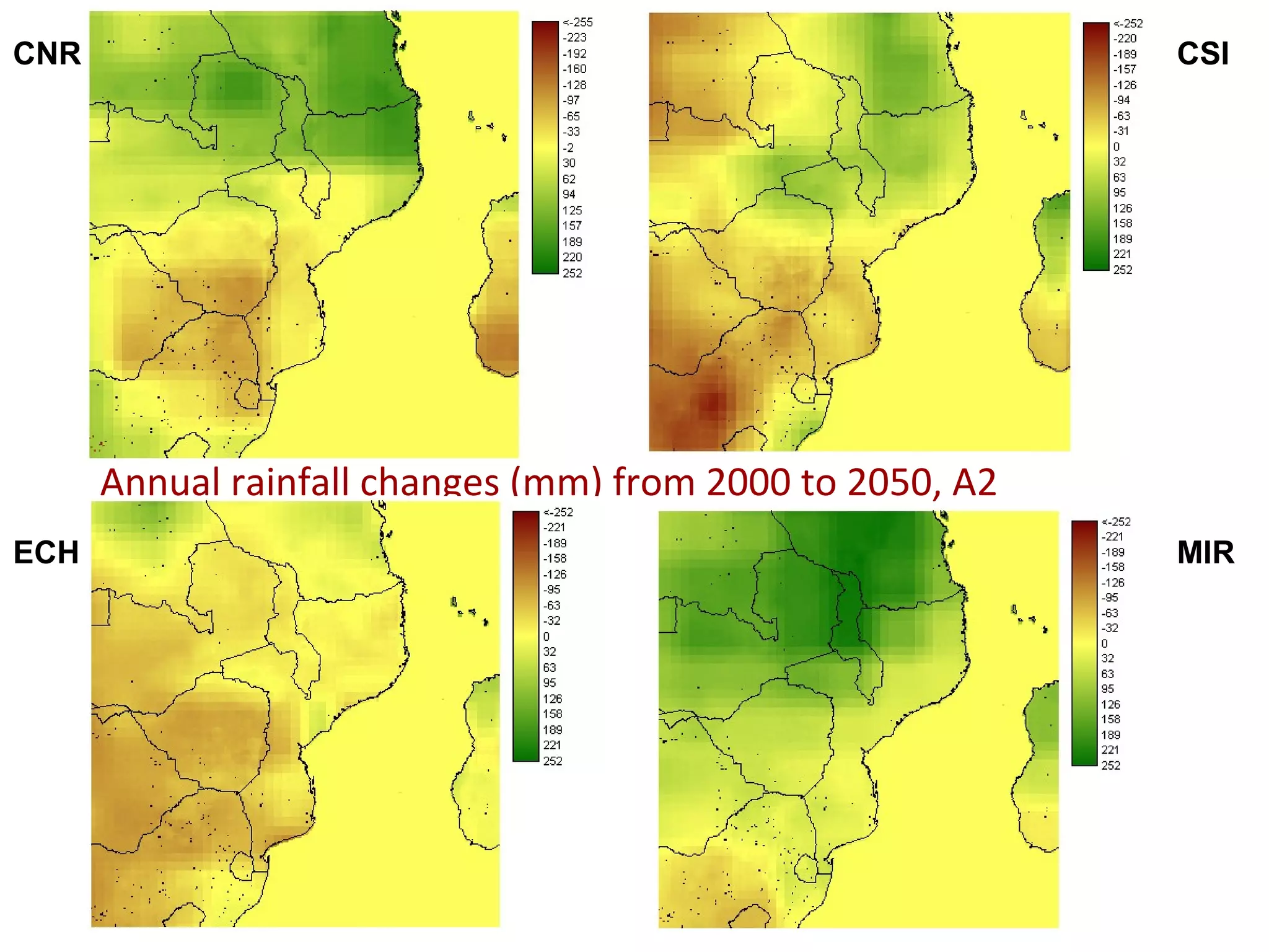 Annual rainfall changes (mm) from 2000 to 2050, A2 CNR CSI ECH MIR 
