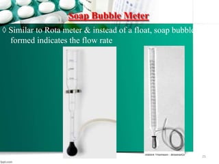 Soap Bubble Meter
◊ Similar to Rota meter & instead of a float, soap bubble
formed indicates the flow rate
25
 