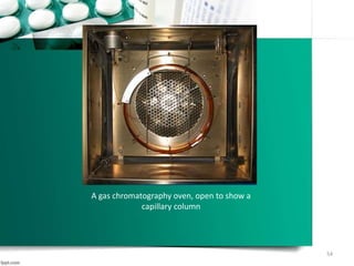 A gas chromatography oven, open to show a
capillary column
54
 