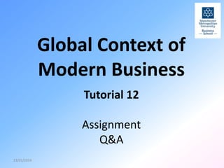 Global Context of
Modern Business
Tutorial 12

Assignment
Q&A
23/01/2014

 