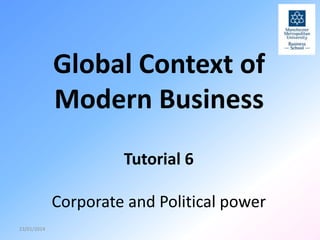 Global Context of
Modern Business
Tutorial 6
Corporate and Political power
23/01/2014

 