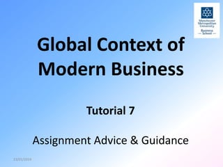 Global Context of
Modern Business
Tutorial 7
Assignment Advice & Guidance
23/01/2014

 