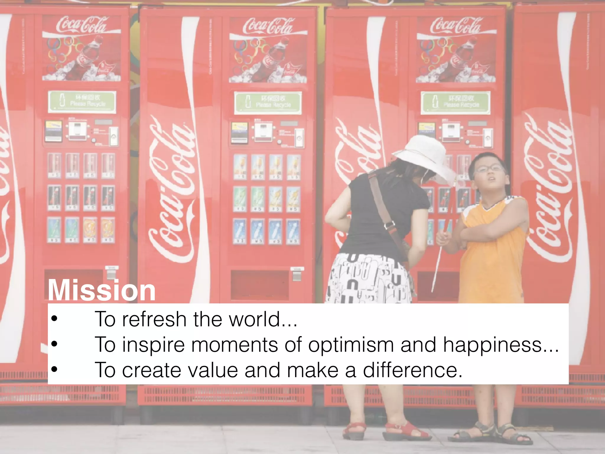 Mission
• To refresh the world...
• To inspire moments of optimism and happiness...
• To create value and make a difference.
 