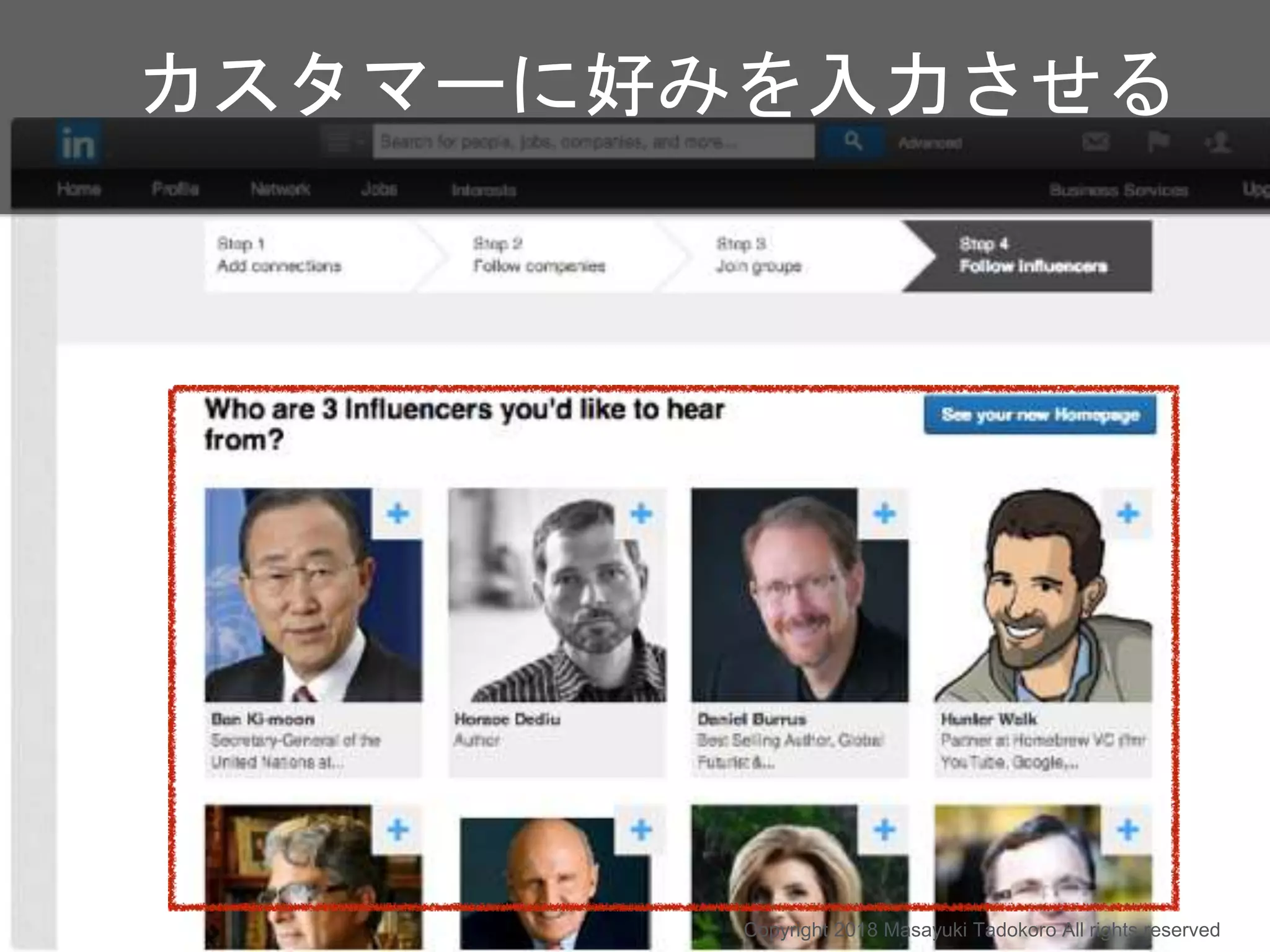 カスタマーに好みを入力させる
Copyright 2018 Masayuki Tadokoro All rights reserved
 