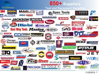 850+ Suppliers
Tool and Equipment Sampling




                              11/30/2010 6
 