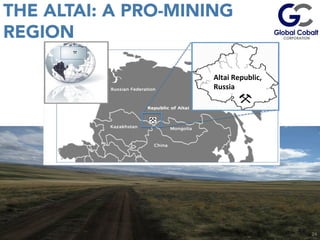THE ALTAI: A PRO-MINING
REGION
Kazakhstan	
   Mongolia	
  
China	
  
KARAKUL,	
  Altai	
  Republic	
  
24	
  
Altai	
  Republic,	
  
Russia	
  
 