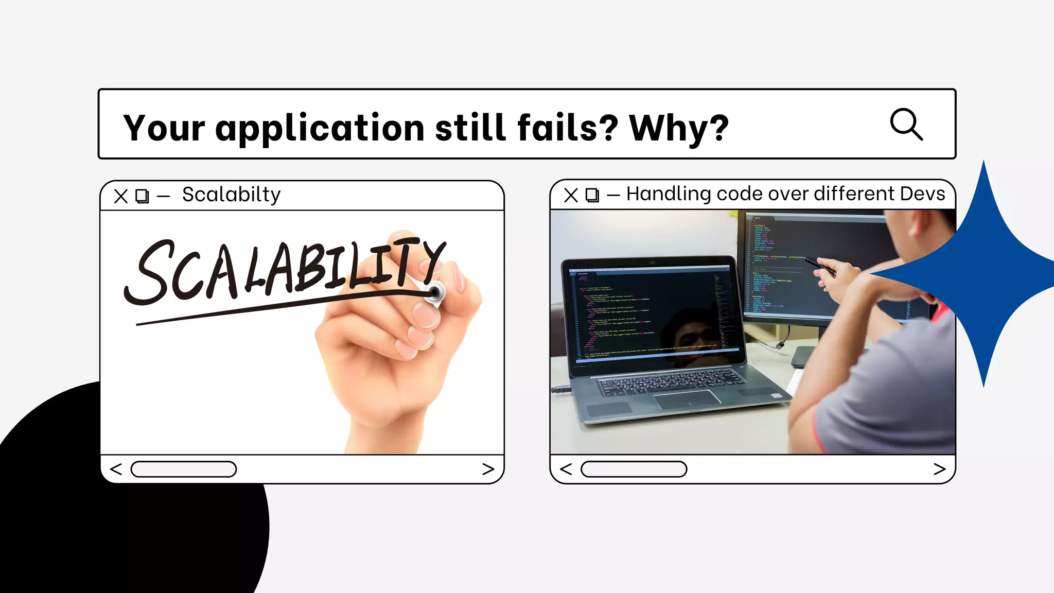 Handling code over different Devs
Scalabilty
Your application still fails? Why?