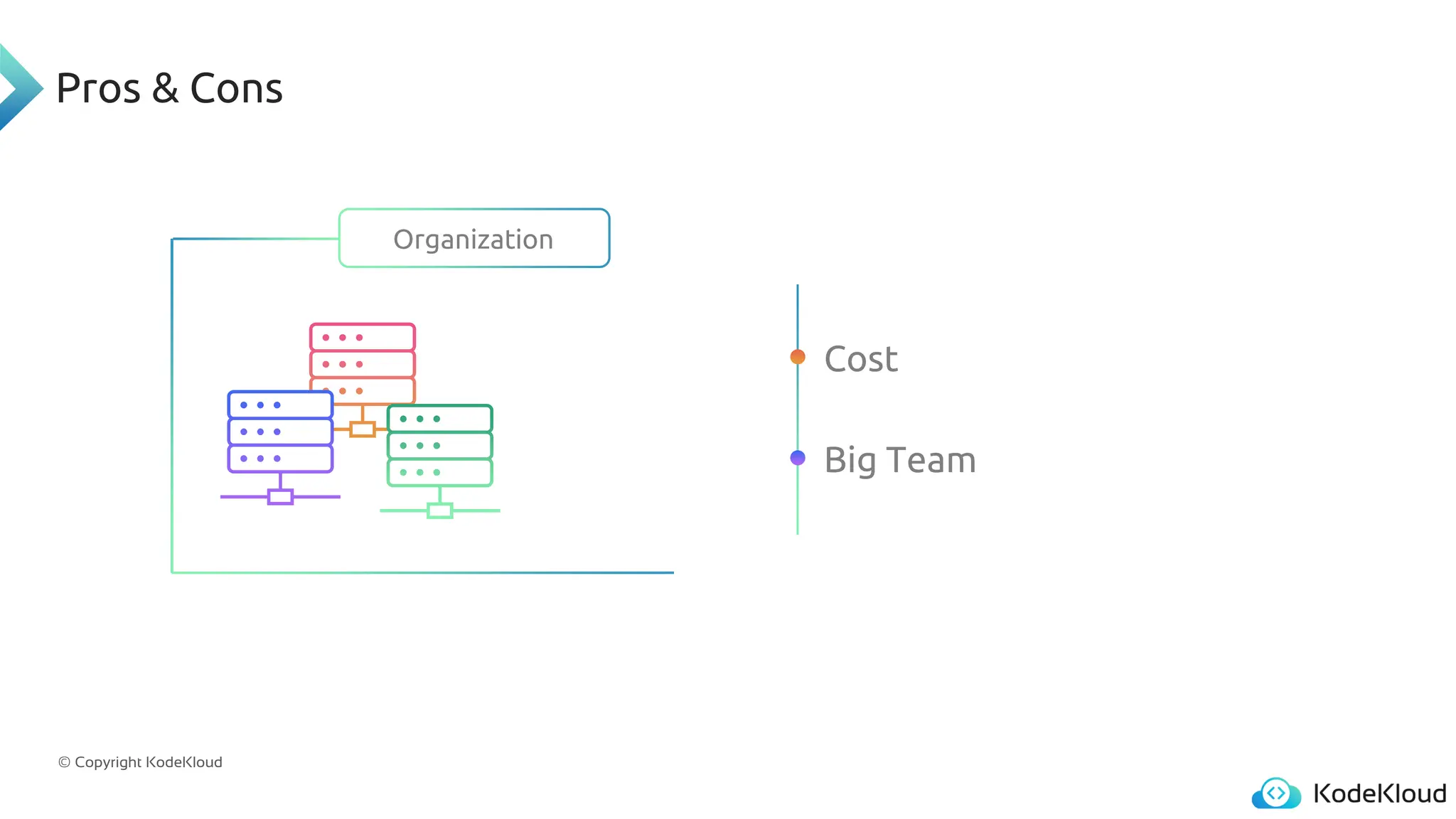 © Copyright KodeKloud
Pros & Cons
Organization
Cost
Big Team
 