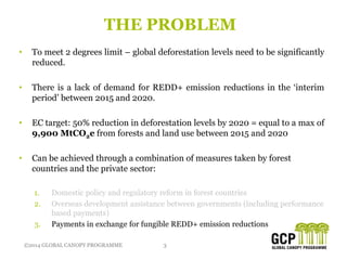 ©2014 GLOBAL CANOPY PROGRAMME 3©2014 GLOBAL CANOPY PROGRAMME
• To meet 2 degrees limit – global deforestation levels need ...