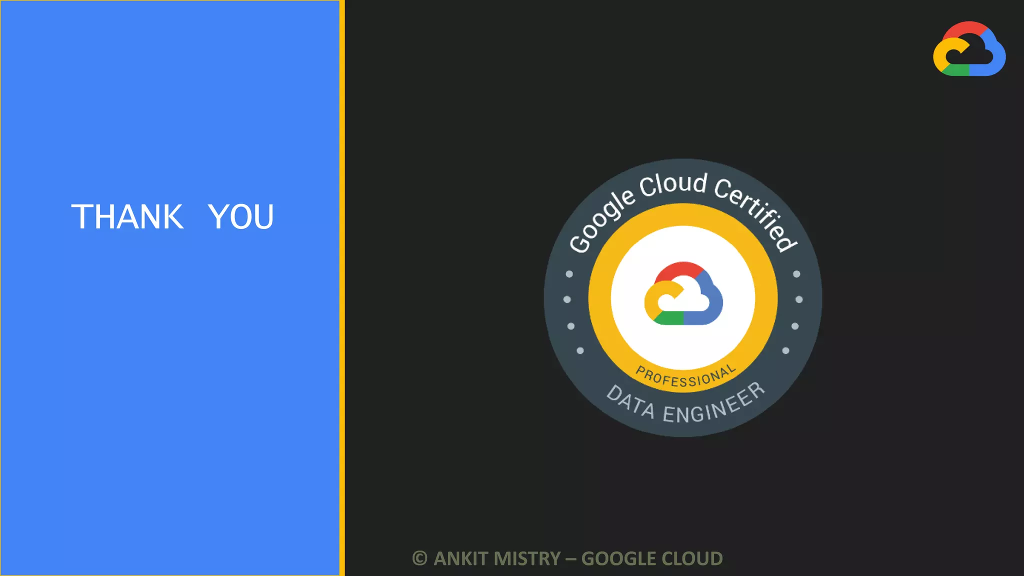 THANK YOU
© ANKIT MISTRY – GOOGLE CLOUD
 