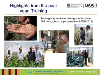 Working together with the
Queensland Government
Highlights from the past year:
Training
Training in Australia for visiting scientists from
Mali on sorghum crop improvement (Feb 2012).
 