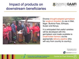 Working together with the
Queensland Government
Impact of products on
downstream beneficiaries
Diverse drought-adapted
ger...
