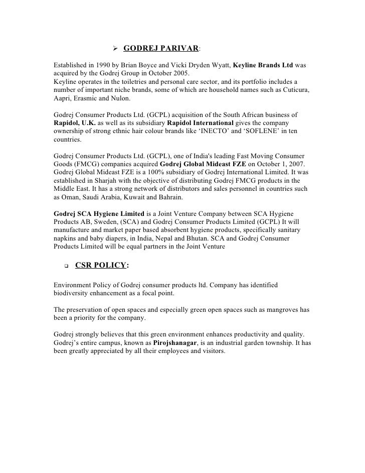 CSR of Godrej Consumer products limited