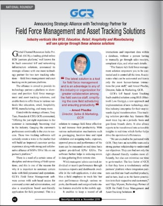 GCR announcing strategic alliance with technology partner for field force management and asset tracking management