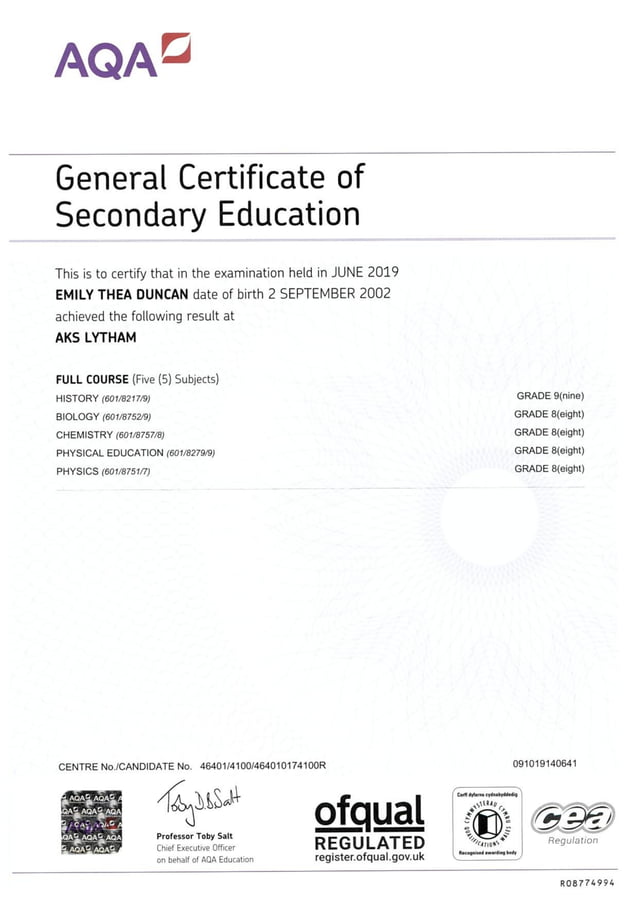 GCSE Certificates pdf Gcse certificates pdf