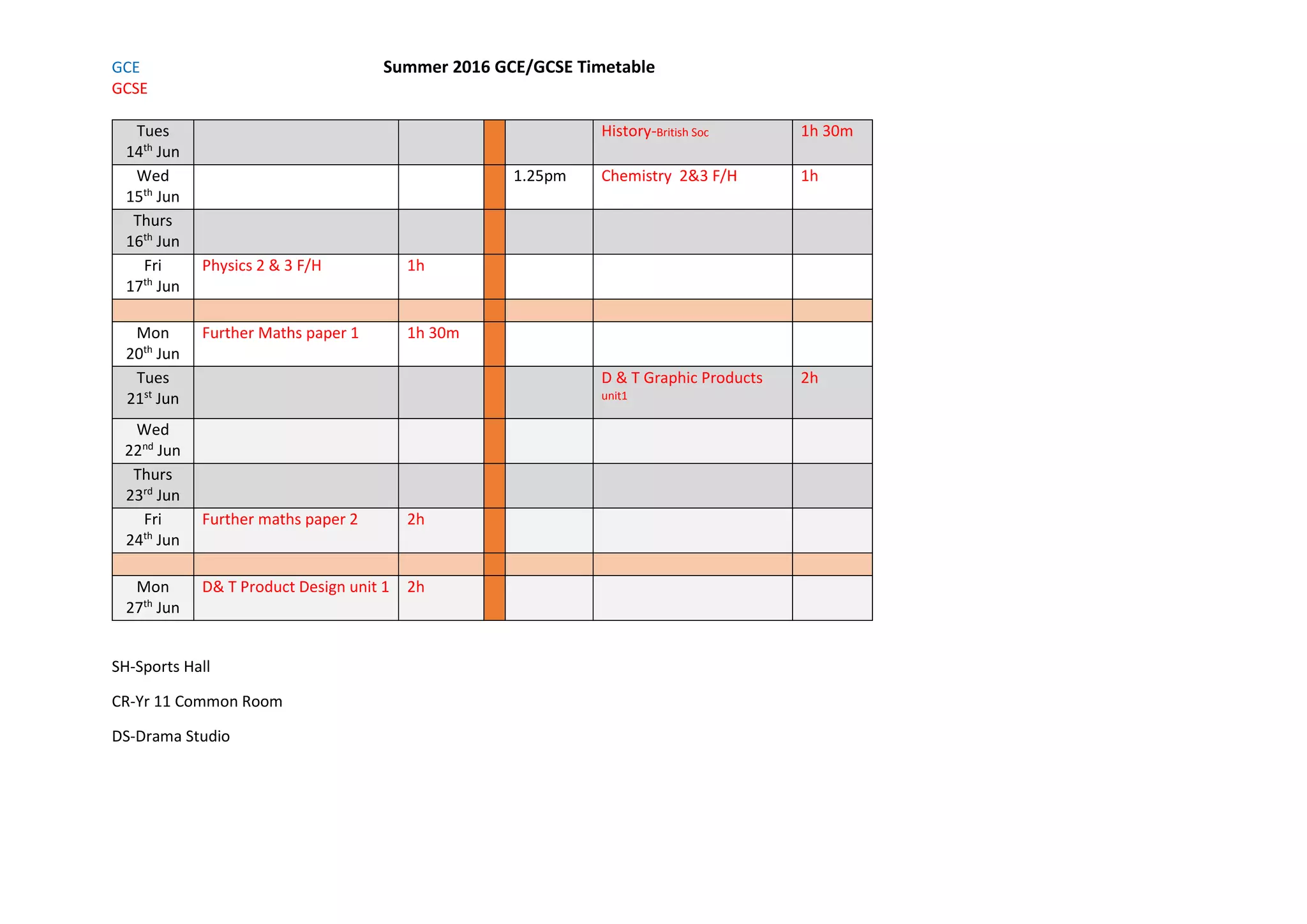GCSE Summer exam timetable PPT