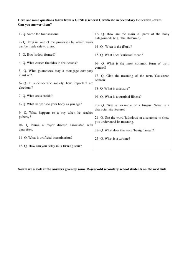 Gcse Exam Questions Gcse Exam Questions