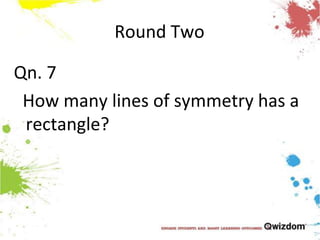 Round TwoQn. 7  How many lines of symmetry has a rectangle?