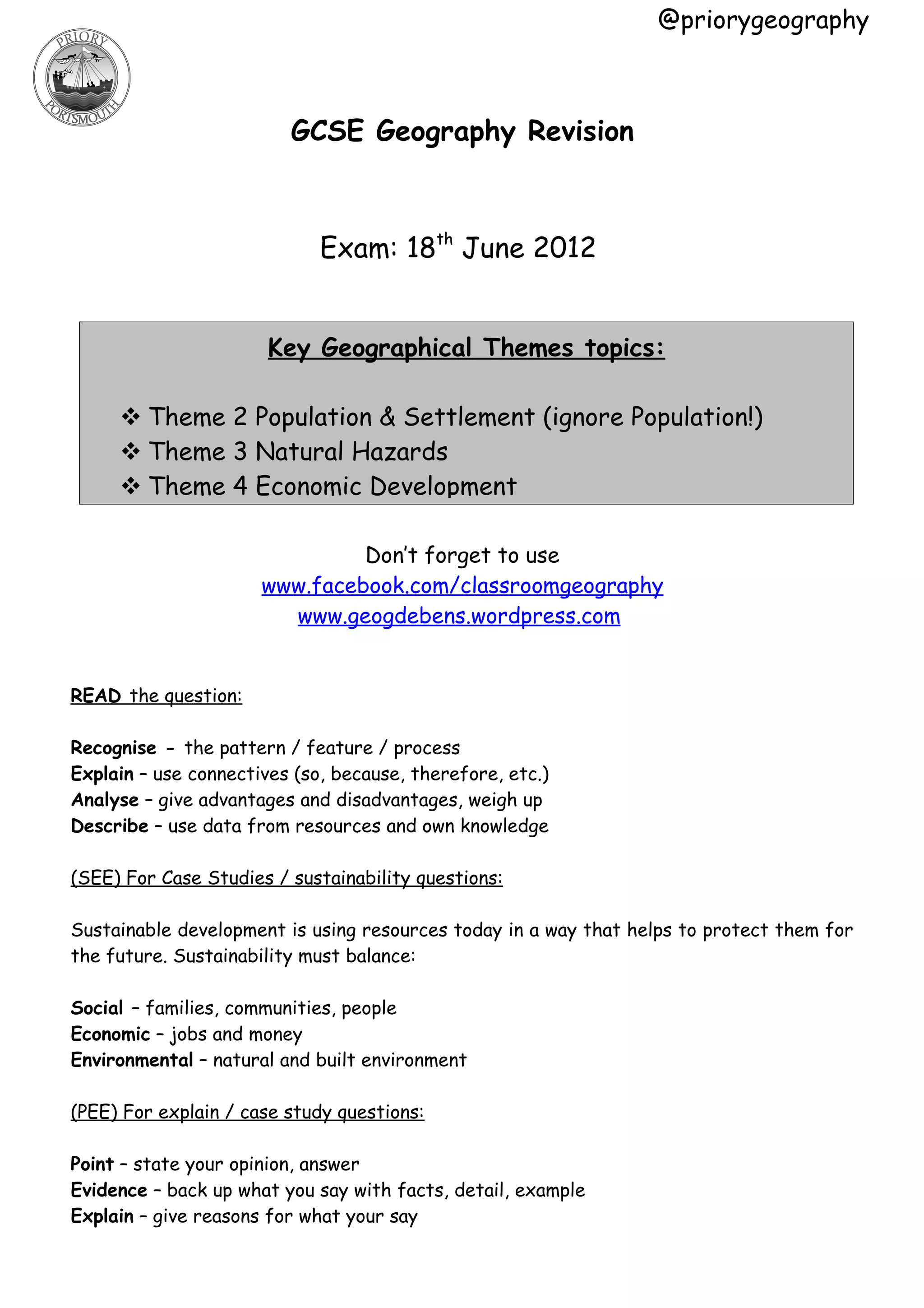 Gcse geography revision checklist | DOC