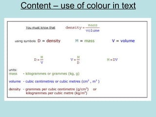 Content – use of colour in text 