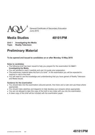 General Certificate of Secondary Education
                                 June 2010


Media Studies                     ...