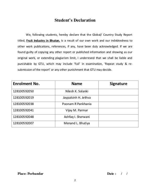Global Country Study Report On Fruit Industry Of Bhutan Mba Semester