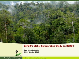 CIFOR’s Global Comparative Study on REDD+
Oslo REDD Exchange
29-30 October 2013

 