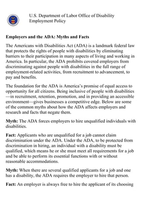 Gcsv2011 inclusion and national service-doj employers and the ada- myths and facts