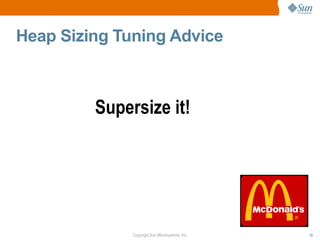 Heap Sizing Tuning Advice



         Supersize it!




              Copyright Sun Microsystems, Inc.   13
 