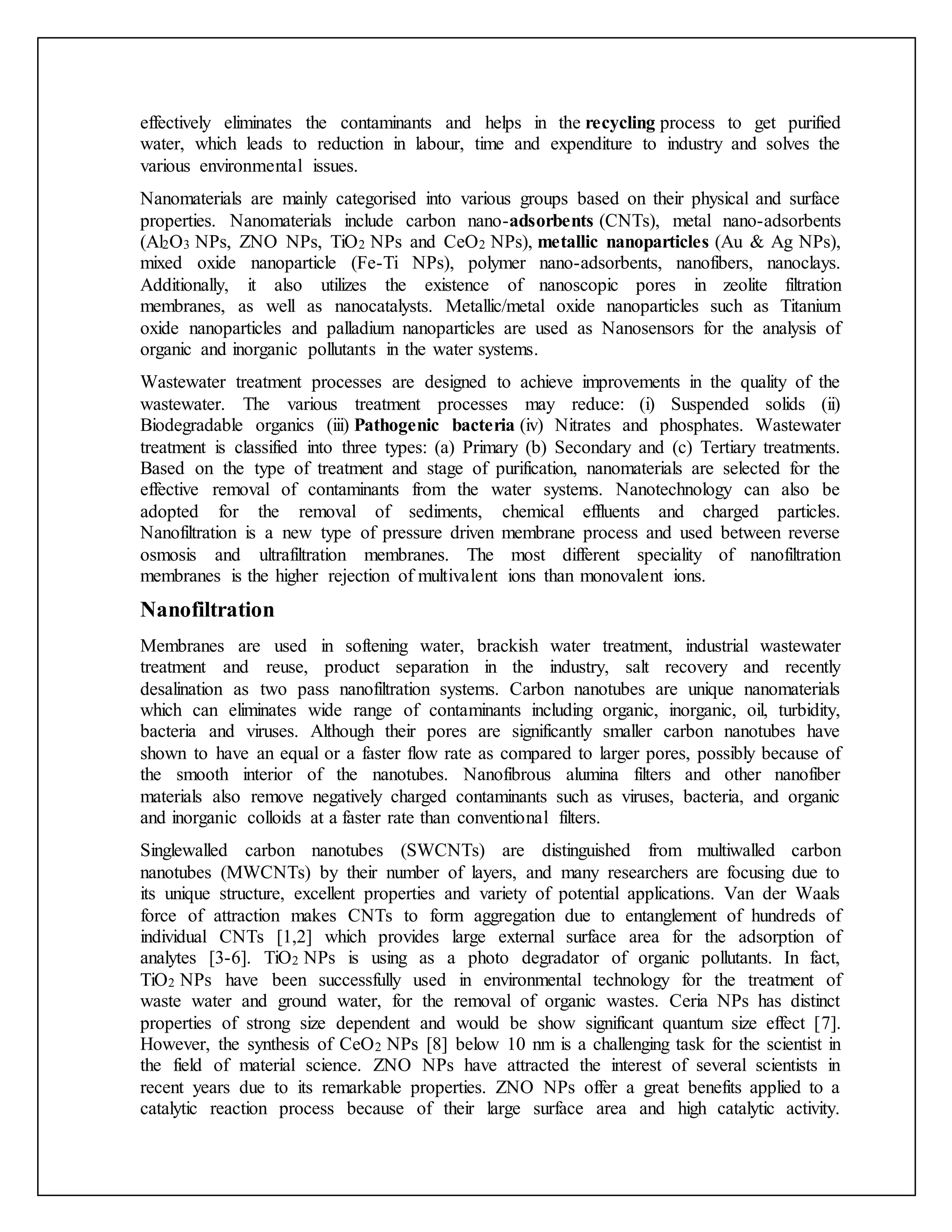 Nanotechnology in water treatment | DOCX