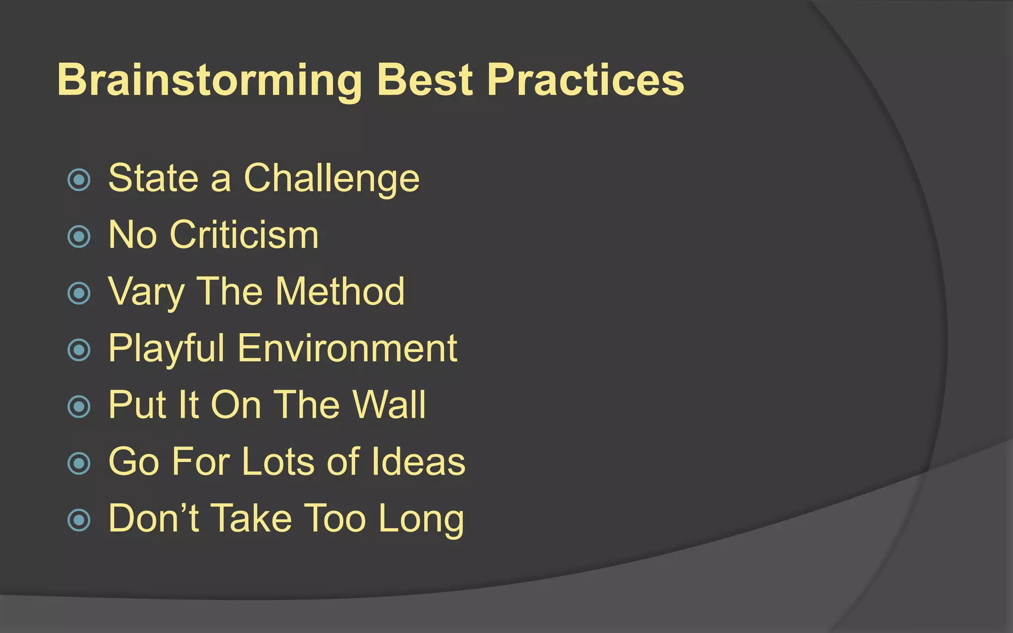 Designing For Innovation
 Design games with unique play mechanics – think
beyond the existing genres of play
 Appeal to new players – people who have different
tastes and skills than hardcore players
 Try to solve difficult design problems like:
 Integration of story and gameplay
 Deeper empathy for characters in games
 Creating emotionally rich gameplay
 Discovering the relationships between games and learning
 Ask difficult questions about what games are, what
they can be, and what their impact is on us individually
and culturally
 