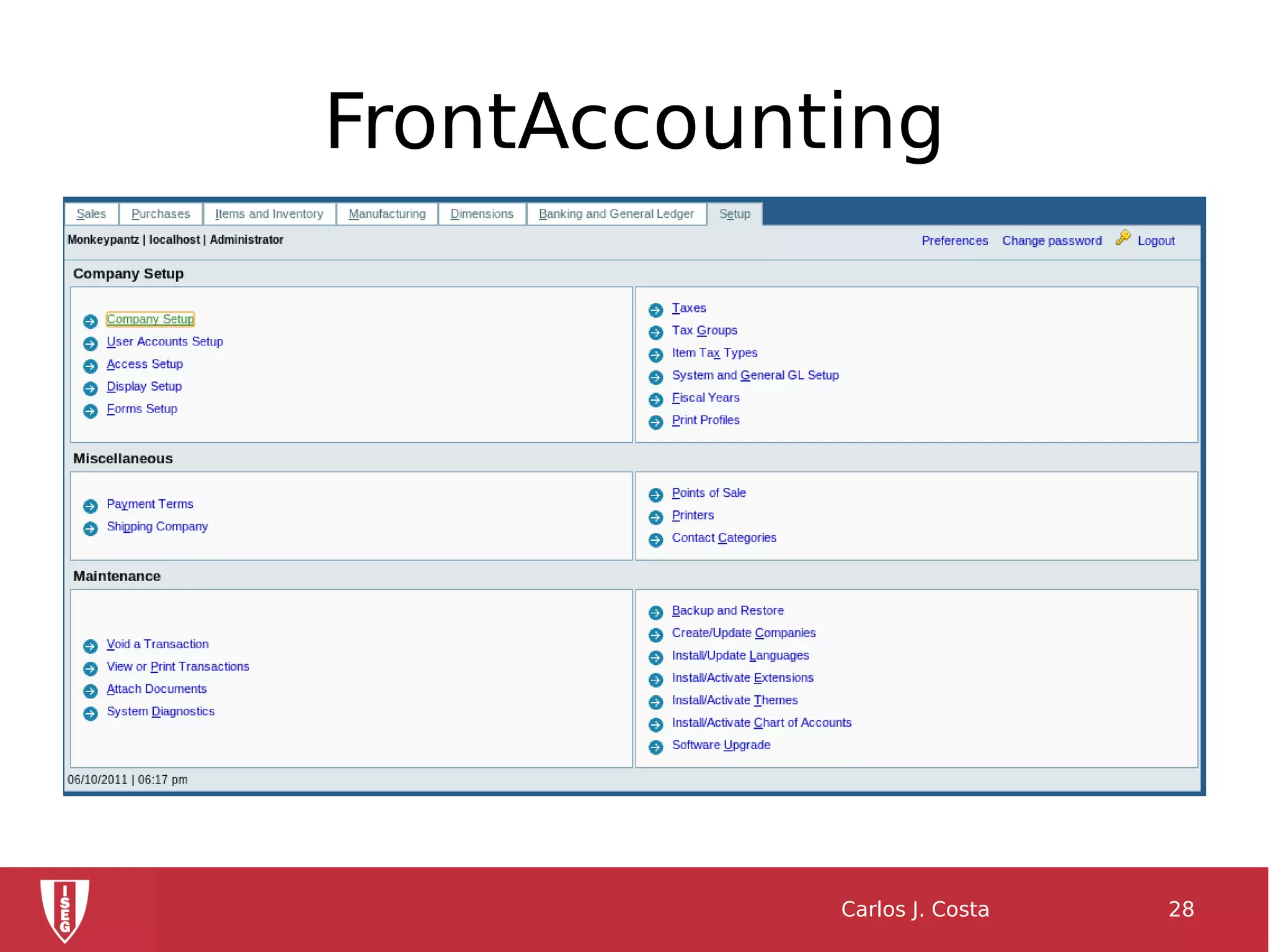 FrontAccounting
Carlos J. Costa 28
 