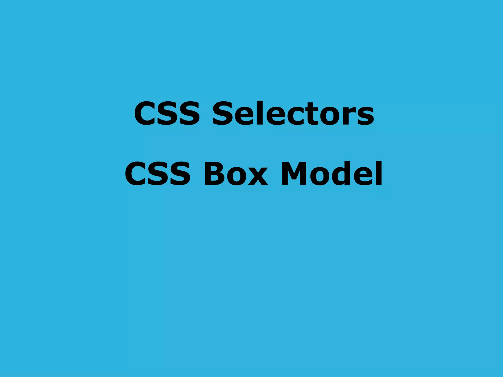 CSS Selectors CSS Box Model 