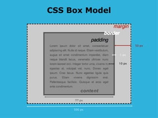 CSS Box Model 10 px 1 px 50 px ??? px 500 px content 