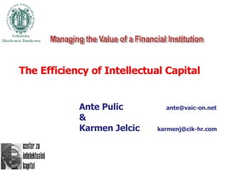 The Efficiency of Intellectual Capital Ante Pulic   [email_address] & Karmen Jelcic   [email_address] 