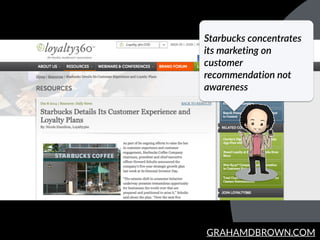 GRAHAMDBROWN.COM
Starbucks  concentrates  
its  marketing  on  
customer  
recommendation  not  
awareness
 