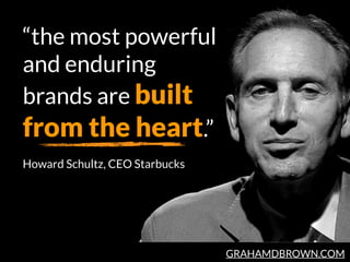 GRAHAMDBROWN.COM
“the most powerful
and enduring
brands are built
from the heart.”
Howard Schultz, CEO Starbucks
 