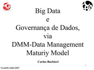 Big Data
e
Governança de Dados,
via
DMM-Data Management
Maturiy Model
1
Carlos Barbieri
Versão01-Julho/2015
 