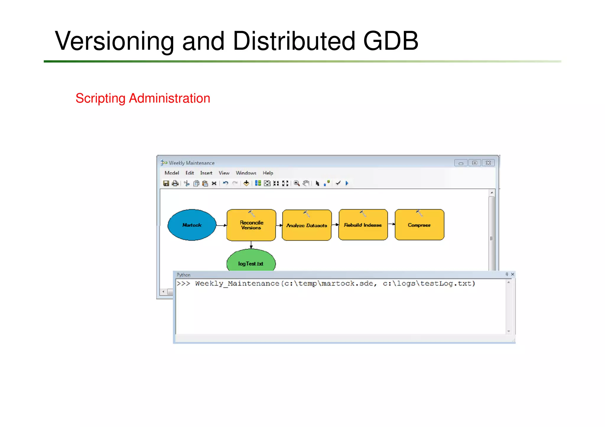 Versioning and Distributed GDB

 Scripting Administration
 