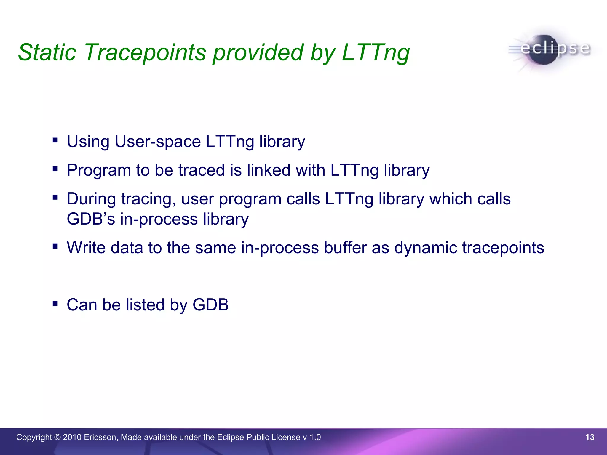 Real time debugging: using non-intrusive tracepoints to debug live ...