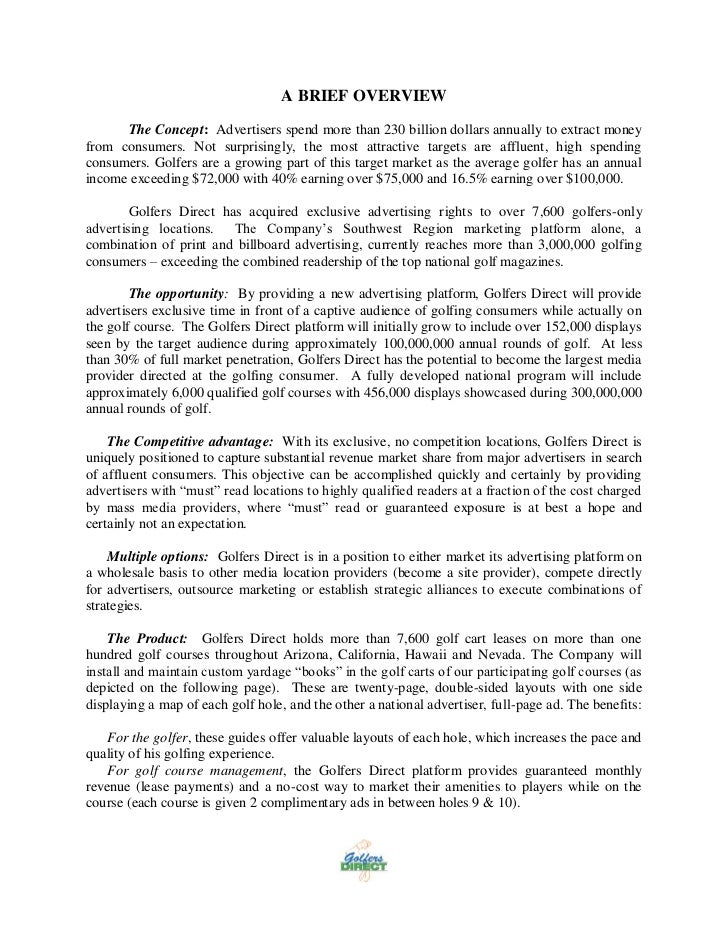 golfers direct business plan 2003
