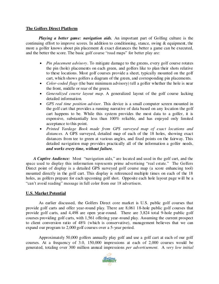 business plan for golf course