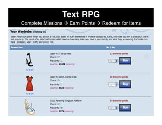 Text RPG!
Complete Missions  Earn Points  Redeem for Items
 