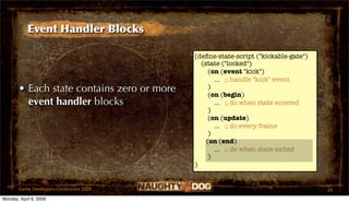Event Handler Blocks

                                            (deﬁne-state-script ("kickable-gate")
                  ...