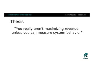 Thesis
“You really aren’t maximizing revenue
unless you can measure system behavior”
 